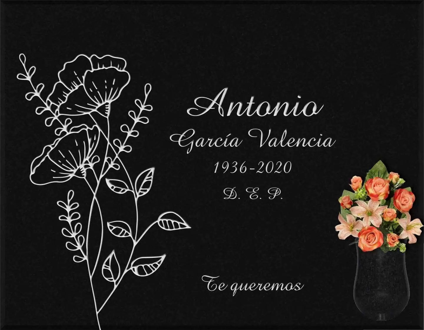 Lápida grabada personalizada flores G.391