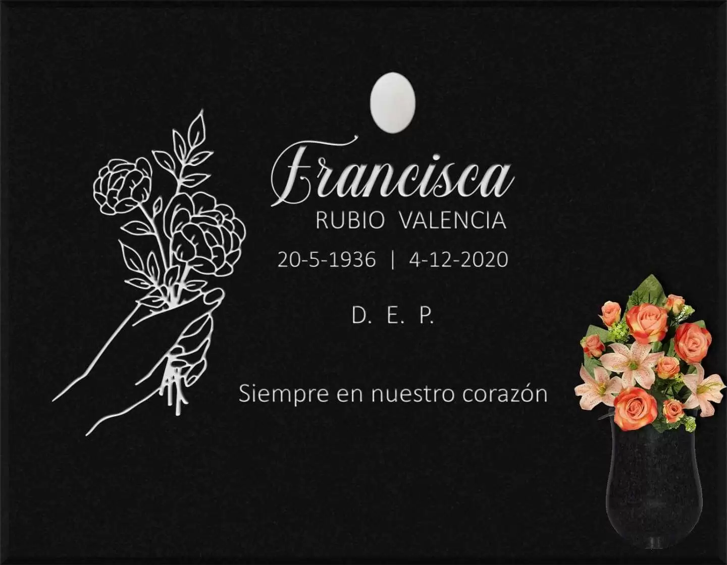 Lápida grabada personalizada flores G.392