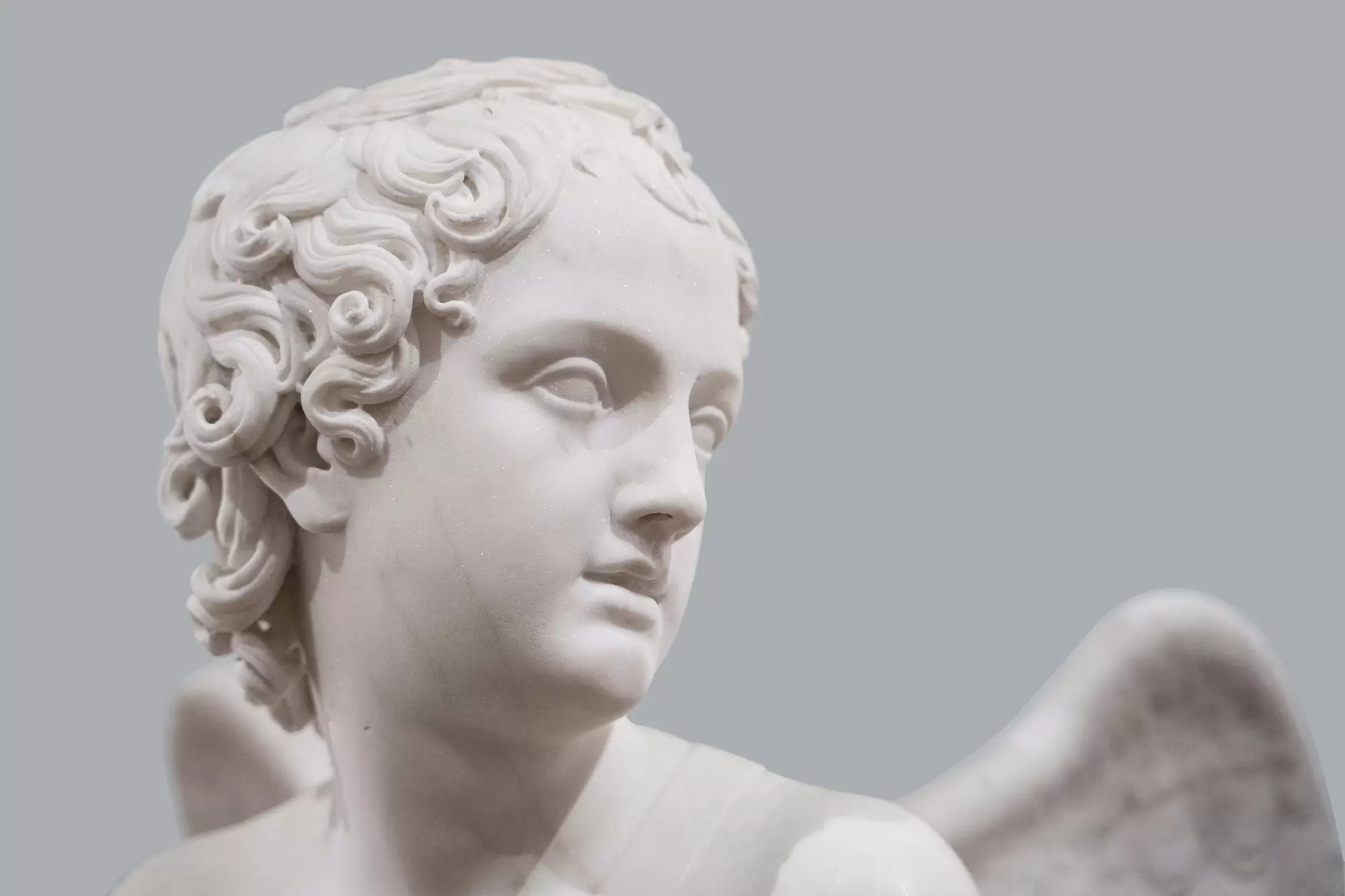 portrait of an white marble angel statue