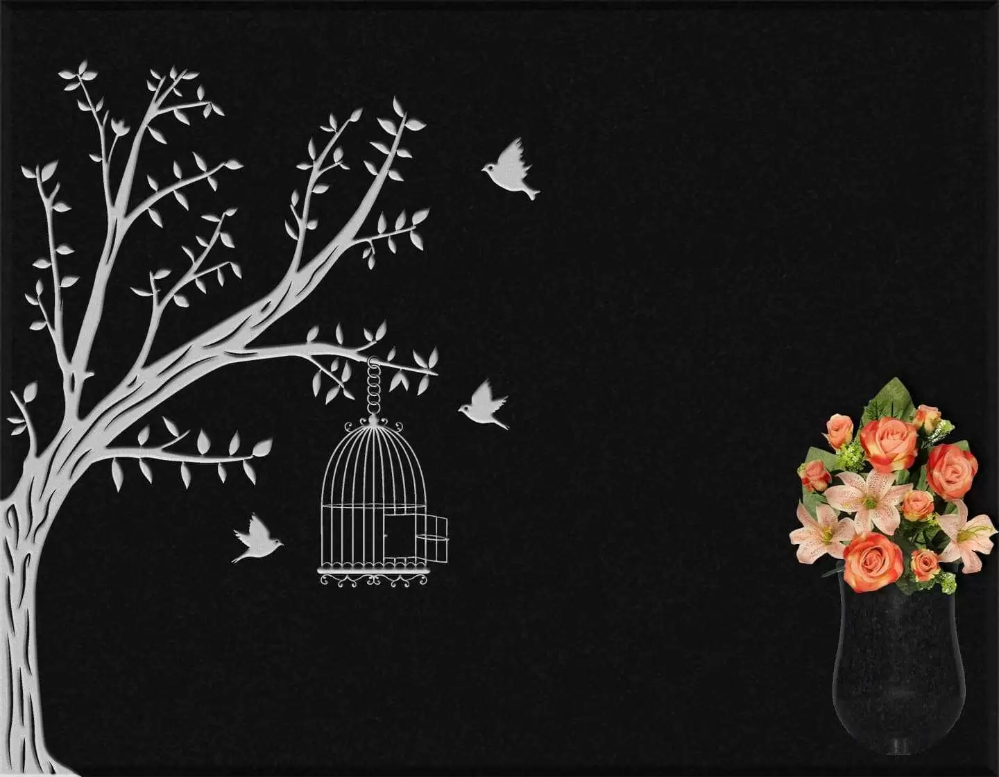 Lápida grabada árbol floral G.339