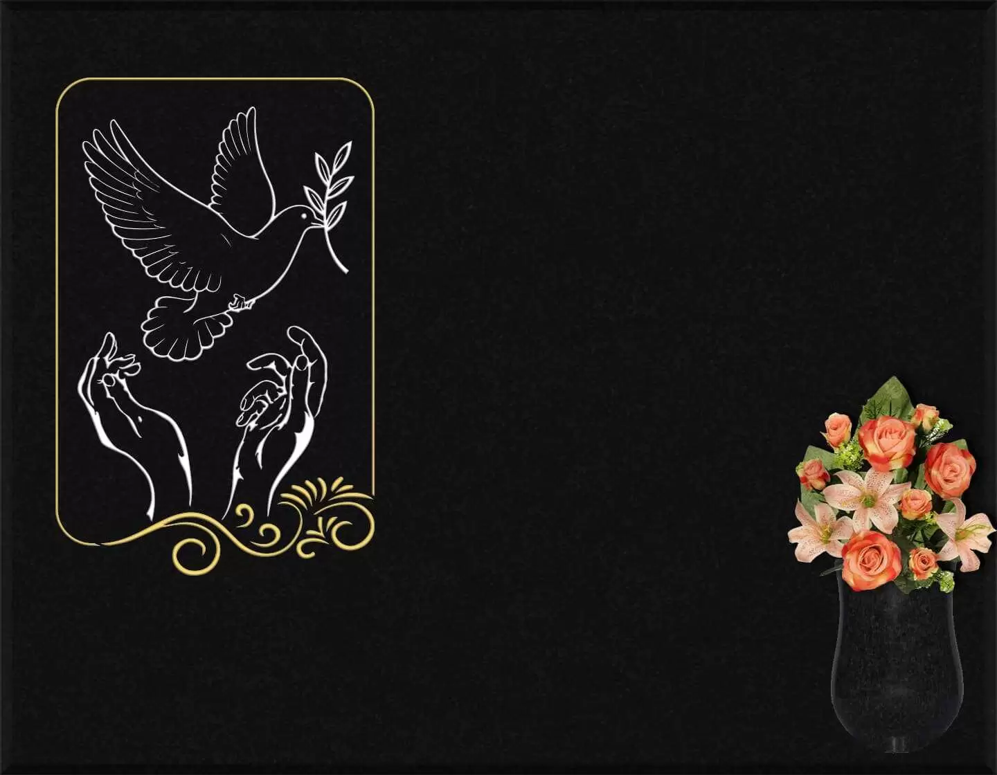 Lápida grabada paloma con manos G.363