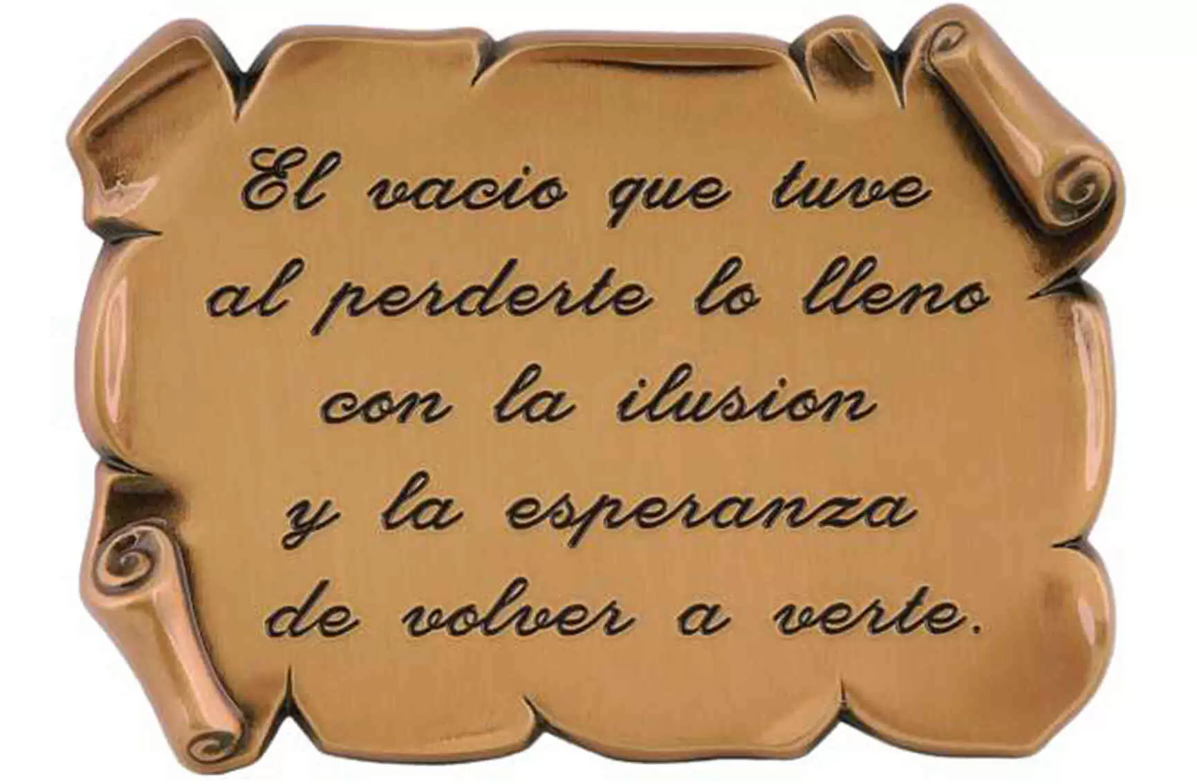 Pergamino de bronce con texto grabado