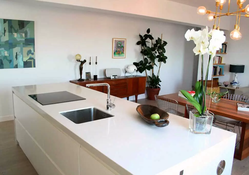 Encimera de isla de cuarzo Blanco Liso