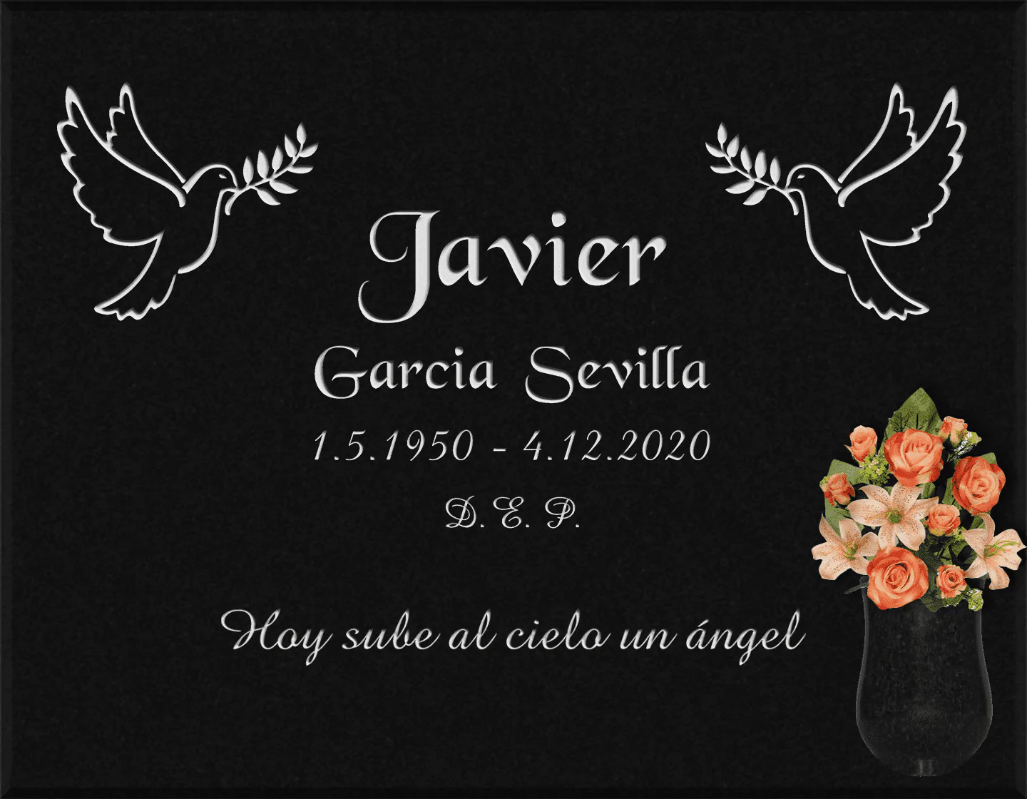 Lápida grabada personalizada palomas de la Paz G.395