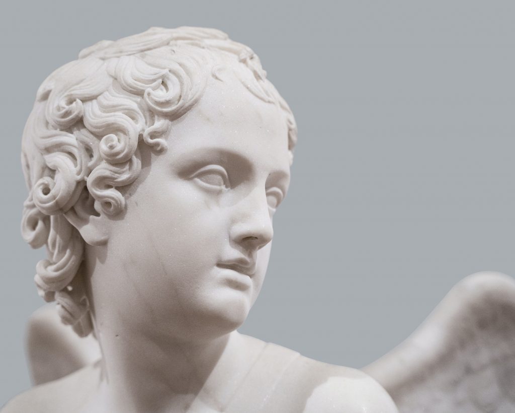 portrait of an white marble angel statue
